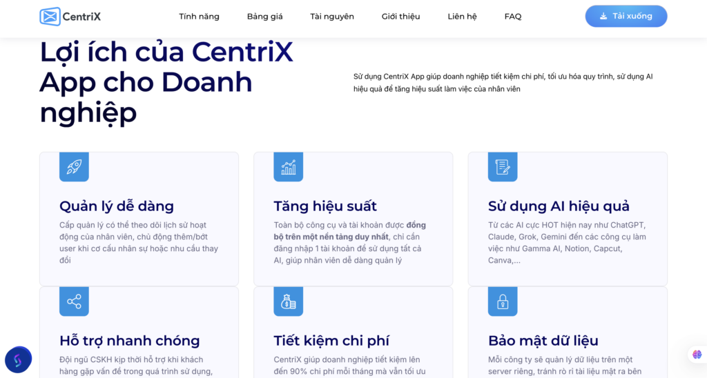 Lợi ích của CentriX App đối với doanh nghiệp